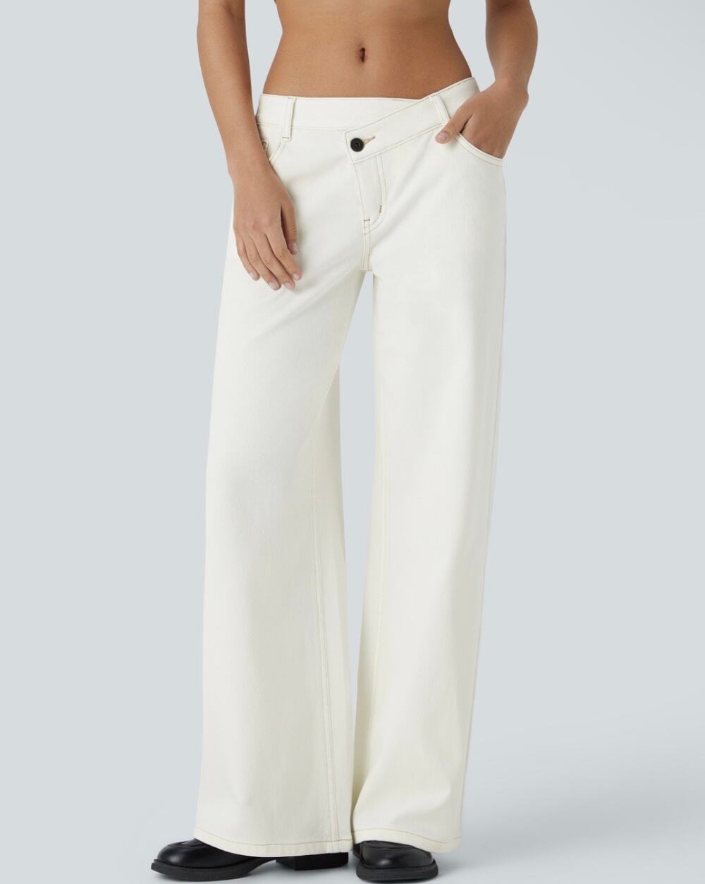 NWT Halara Flex Asymmetric Low Rise Zipper Pockets Baggy Wide Leg M